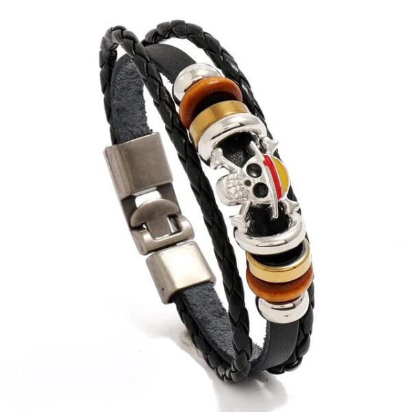 One Piece Wrist Bracelet/Wristband – Monkey D. Luffy Jolly Roger Skull with Strawhat Bracelets 2