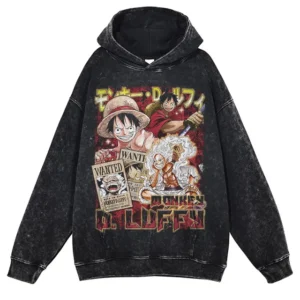 Luffy One Piece Hoodie: Monkey D Luffy Vintage Washed Pullover Hoodies