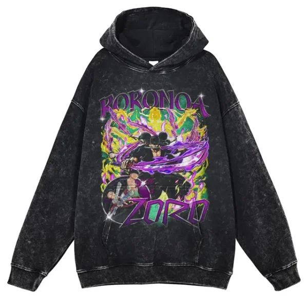 Roronoa Zoro Hoodie: Vintage Washed Pullover Hoodies 2
