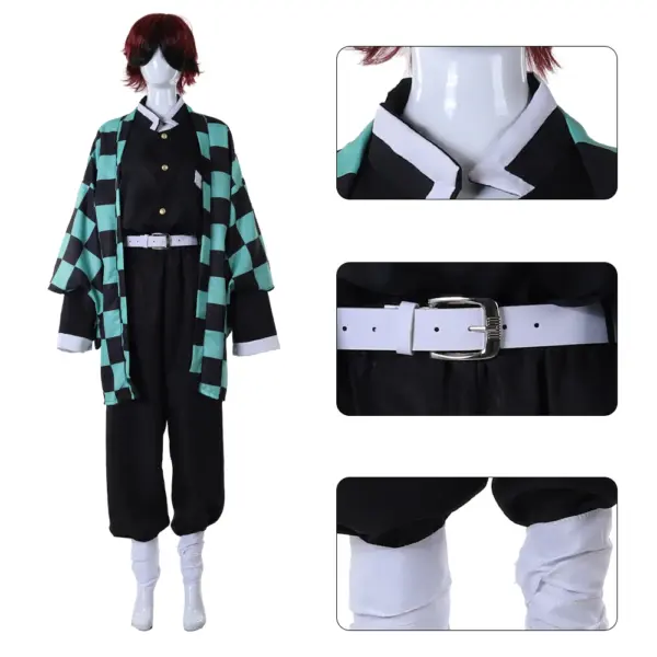 Demon Slayer Merch – Tanjiro Kamado Checkered Haori Kimono Set Cosplay 6