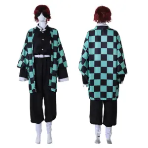 Demon Slayer Merch – Tanjiro Kamado Checkered Haori Kimono Set Cosplay 2