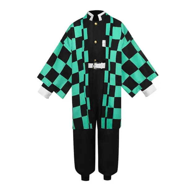 Demon Slayer Merch – Tanjiro Kamado Checkered Haori Kimono Set Cosplay 5